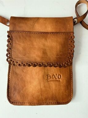 BOLO Genuine Leather Crossbody Pouch Cognac Brown Western Boho